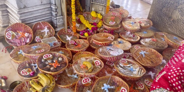 ગબ્બર અખંડ જ્યોત ખાતે મુંબઈના માઇ ભક્ત દ્વારા 56 ભોગ અન્નકૂટ ધરાવવામાં આવ્યો