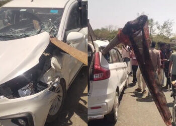 VIDEO: અમરેલીમાં પુલની રેલિંગ કારની આરપાર ઘૂસી ગઈ, 5 લોકોનો ચમત્કારિક બચાવ | The bridge railing pene…