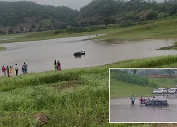નર્મદાના માંડણ ગામે થાર કાર પાણીમાં ગરકાવ: પ્રવાસીઓની બેદરકારીથી મોટી દુર્ઘટના ટળી | Narmada’s Manda…