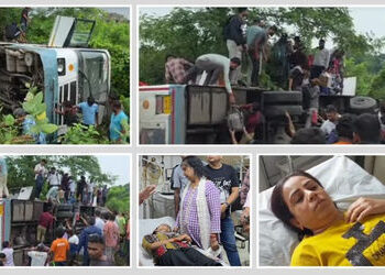 અસલામત સવારી: બારડોલીમાં એસટી બસ પલટી, બારીના કાચ તોડી મુસાફરો બહાર નીકળ્યા, ડ્રાઈવર ફરાર | ST Bus O…