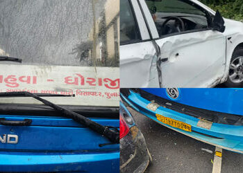ધારી-અમરેલી રોડ પર અકસ્માતની ઘટના, એસટી બસ ચાલકે ત્રણ કારને અડફેટે લેતાં 4ને ઈજા | Accident on Dhari…