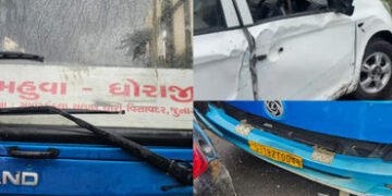 ધારી-અમરેલી રોડ પર અકસ્માતની ઘટના, એસટી બસ ચાલકે ત્રણ કારને અડફેટે લેતાં 4ને ઈજા | Accident on Dhari…