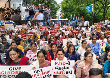 સૌરાષ્ટ્ર યુનિ.માં શિક્ષણ પ્રશ્ને હલ્લાબોલ પોલીસ સાથે ઝપાઝપી, દરવાજે કાચ ફૂટયા | Saurashtra Universi…