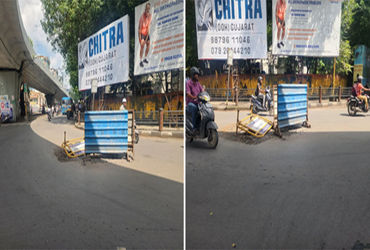 સુરતમાં સતત ટ્રાફિકથી ધમધમતા ભુલકા ભવન ચાર રસ્તા ખાતે પંદર દિવસથી બેરીકેટથી અકસ્માતનો ભય | Fear of a…