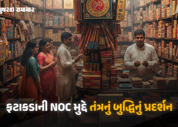 તંત્રનું બુદ્ધિનું પ્રદર્શન: હજારો સ્ટોલ પર ફટાકડા વેચાવા માંડ્યા પછી હવે ફાયર NOCનો નિર્ણય | Fire D…