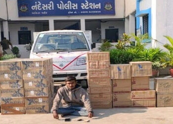 વડોદરાના ફાજલપુર નજીક દારૂની 2502 બોટલ સાથે રજીસ્ટ્રેશન વગરનો ટેમ્પો પકડાયો | Unregistered tempo cau…