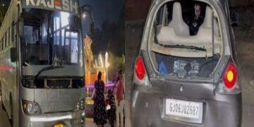 માંજલપુરમાં નશામાં ધૂત બસ ચાલકની બેદરકારીથી અકસ્માત, સદ્નસીબે માતા-પુત્રનો બચાવ | Accident due to dr…