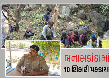 બનાસકાંઠાના ઇકબાલ ગઢની ફોરેસ્ટ રેન્જમાંથી 10 શિકારીઓ હથિયાર સાથે પકડાયા, 4 ફરાર | iqbalgadh forest r…