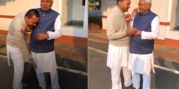 CM તરીકે 10મી વખત શપથ લીધા બાદ નીતીશ કુમારને મળ્યા પુત્ર નિશાંત : જુઓ વીડિયો | nitish kumar meets so…