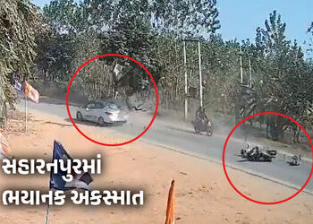 VIDEO : સહારનપુરમાં ભયાનક અકસ્માત : બે નીલગાય બાઈકને અથડાયા બાદ કાર પર પડી, ત્રણને યુવકને ઈજા | Acci…