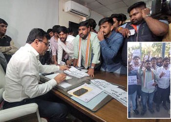 અમદાવાદમાં સ્વેટર મામલે ખાનગી સ્કૂલોની મનમાની, NSUIના હલ્લાબોલ પછી DEOની તપાસની ખાતરી | NSUI Protest…