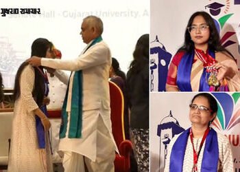 ગુજરાત યુનિવર્સિટી પદવીદાન: 10% દ્રષ્ટિ ધરાવતી ધૈર્યાને 7 ગોલ્ડ મેડલ, રવિના રાજપુરોહિત ટોપર | Gujara…