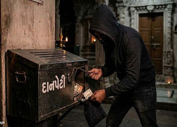 લાલપુરના મેઘપર ગામમાં એક ધાર્મિક સ્થળને નિશાન બનાવતા તસ્કરો: રૂપિયા 12,000ના પરચુરણ સાથેની દાનપેટી ચ…