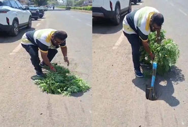 વડોદરા: મહેસાણાનગર સર્કલ પાસે 10 ફૂટ ઊંડો ભુવો પડ્યો | Vadodara: A 10 foot deep potholes occurred ne…