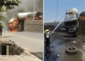 VIDEO: વાપીમાં અકસ્માત બાદ ભીષણ આગ, સળગતું કન્ટેઇનર બ્રિજ પર લટકી ગયું | Container Catches Fire Afte…