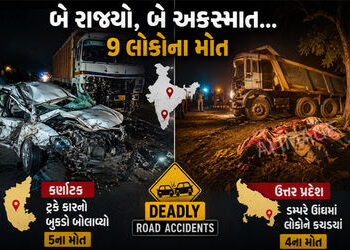 કર્ણાટકમાં ટ્રકે કારનો બુકડો બોલાવતા 5ના મોત, ઉત્તર પ્રદેશમાં ડમ્પરે ઊંઘમાં 4 લોકોને કચડ્યાં | DeadD…